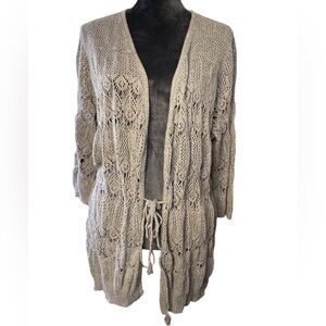 Gray Knit Cinch Tie Waist Sweater Cardigan
